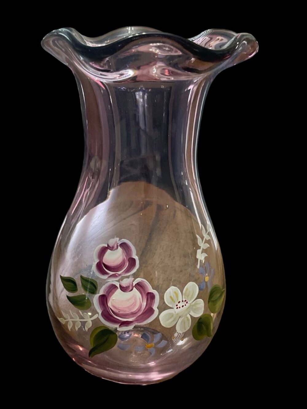 Purple Hand Painted Floral Vase w/ Ruffle Rim - Picture 2 of 5